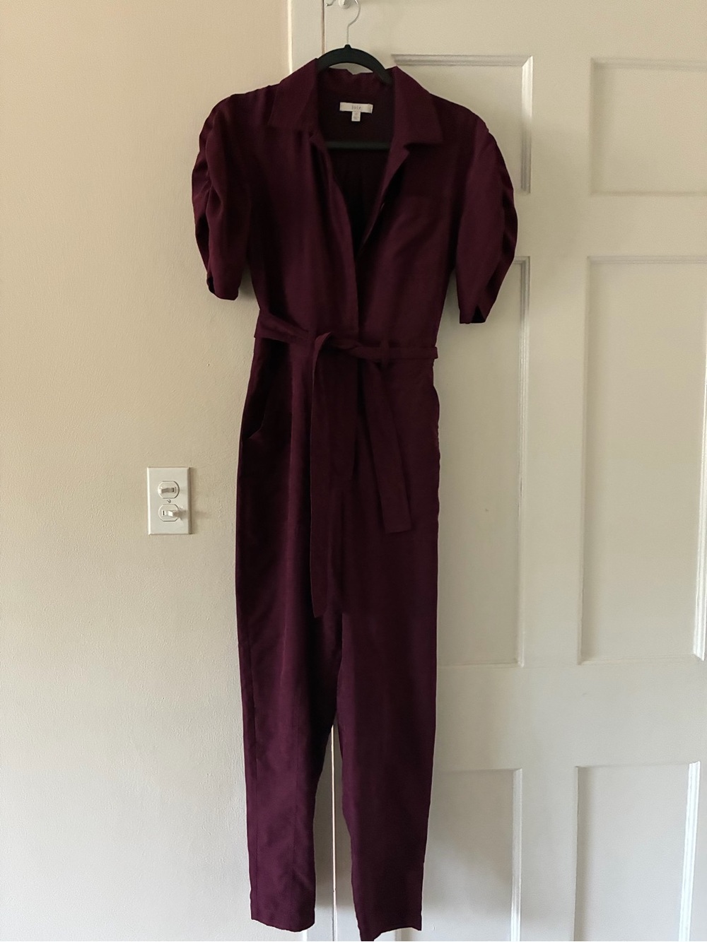 Joie Plum Short-Sleeve Belted Jumpsuit
